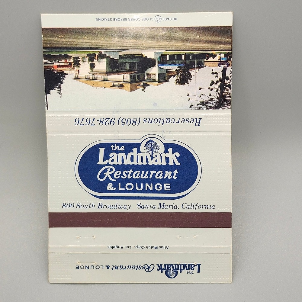 Vintage Landmark Restaurant Lounge Santa Maria CA Matchbook Cover Atlas Match